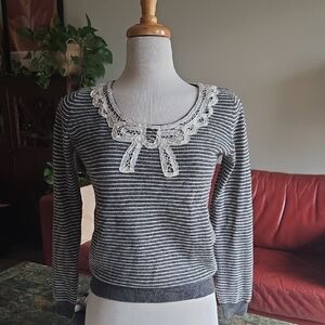 Chic Striped Sweater with Lace Accents